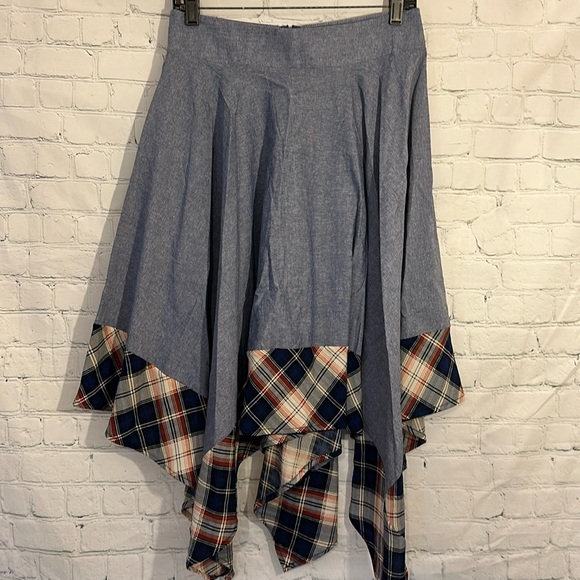 ODDY Dresses & Skirts - Oddy denim and plaid look handkerchief hem skirt